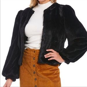 NWT Chelsea & Violet Balloon Sleeve Faux Fur Jacket Black